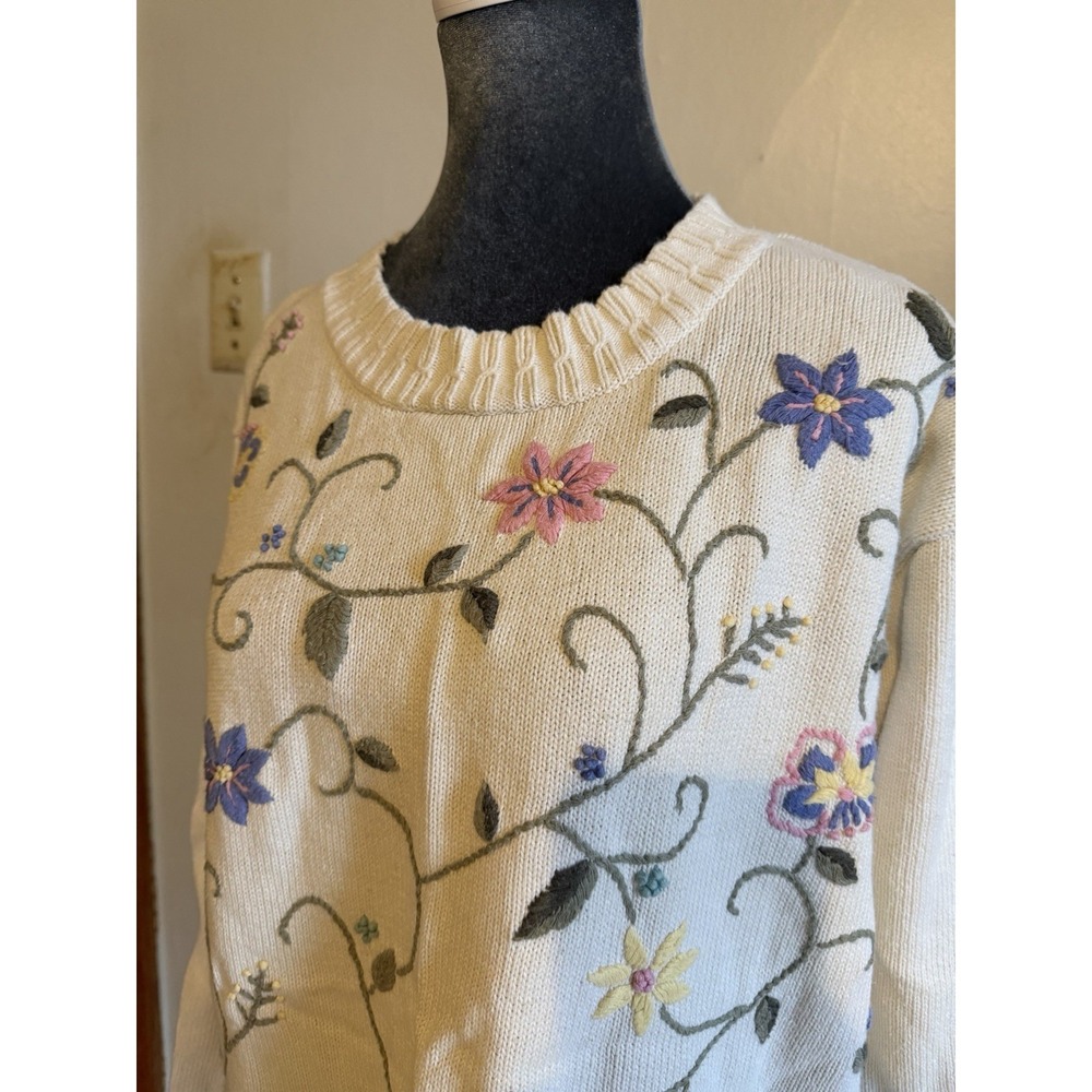 Vintage Northern Reflections Embroidered Cottagecore Chunky Sweater Cotton L‎